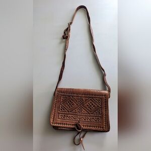 Rare Vintage Hand Made Middle Eastern Embossed Leather Boho Crossbody Bag